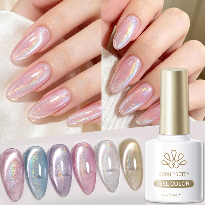 Nail Art Glossy - BORN PRETTY 10ml Regenbogen-Lila Wasserlicht-Katzen-Magnetgel-Nagellack Glänzender