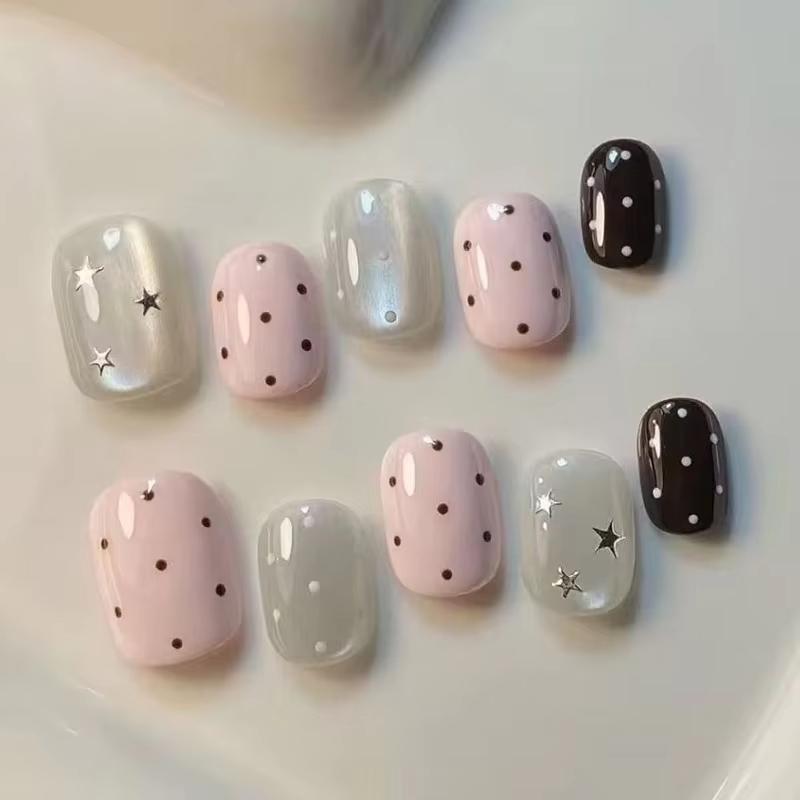Nail Art Cat Eye Pink - 10 Stück Rosa Gepunktete Stern-Katzenaugen Künstliche