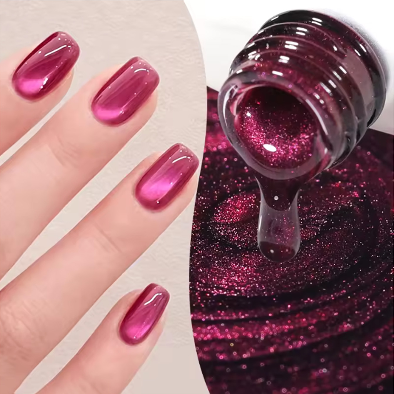 Nail Art Cat Eye Pink - SHAKA 1 Stück Rosenrot Pink Katzenaugen-Gel-Nagellack