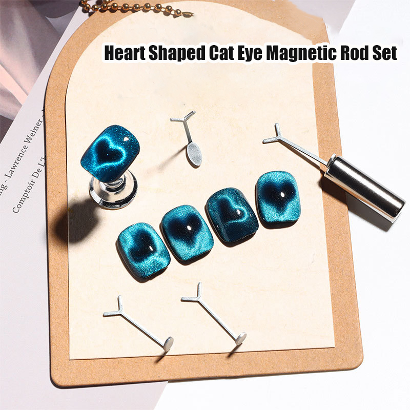 Nail Gel Polish Set - Herzförmiger Katzenaugen-Magnet, Y-förmiges Katzenaugen-Nagelmagnet-Set, Liebesmuster-Magnet, geeignet