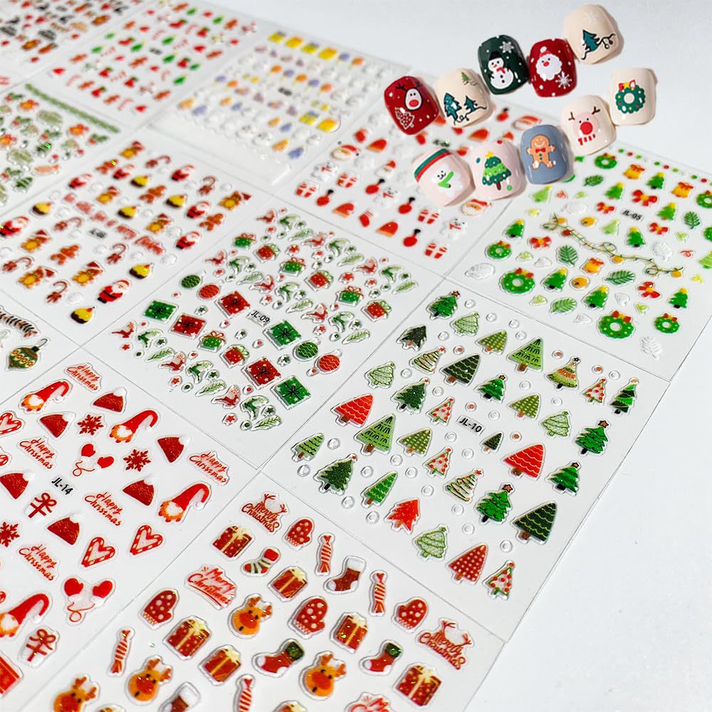 Nail Art Xmas - 30 Blatt Weihnachts-Nagelkunst-Aufkleber Selbstklebende 3D Weiße
