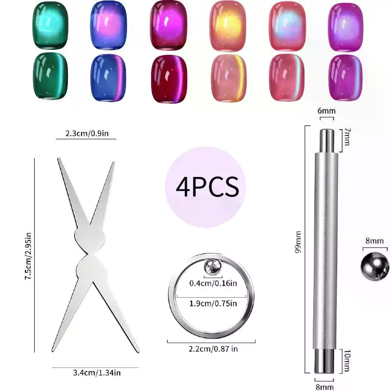 Nail Gel Polish Set - 4-teiliges Nagelmagnet-Werkzeugset Katzenauge French Tips Katzenauge-Magnete
