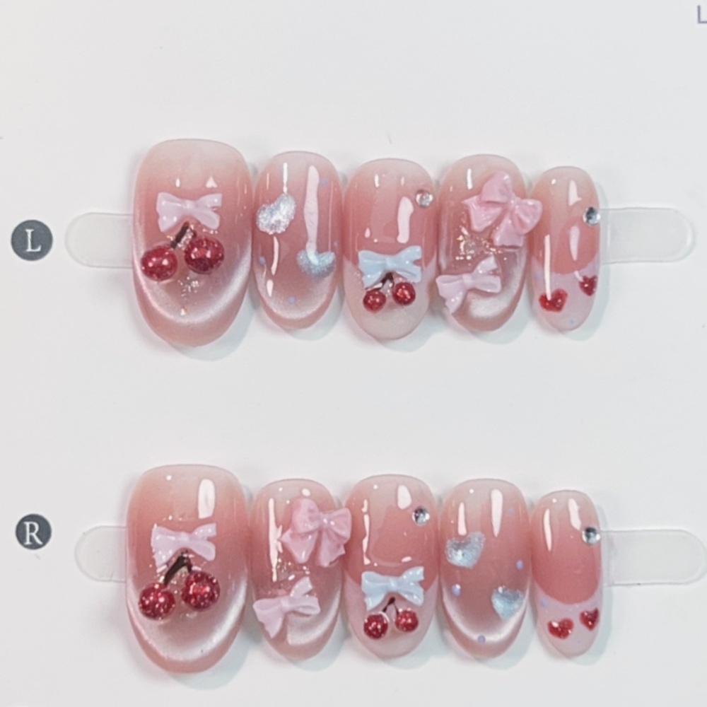 Nail Art Pink - 10 Stück Katzenaugen-handgemachte gefälschte Nagelspitzen, süße