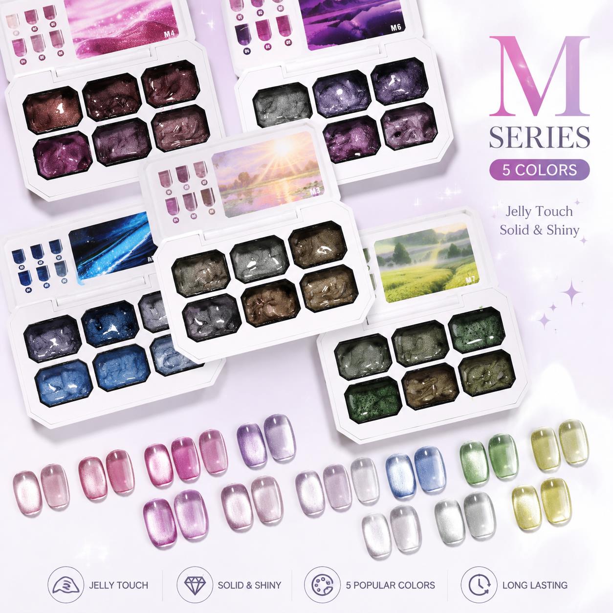 Nail Gel Polish Set - 6-Farben Solid Cat Eye Gel Palette,