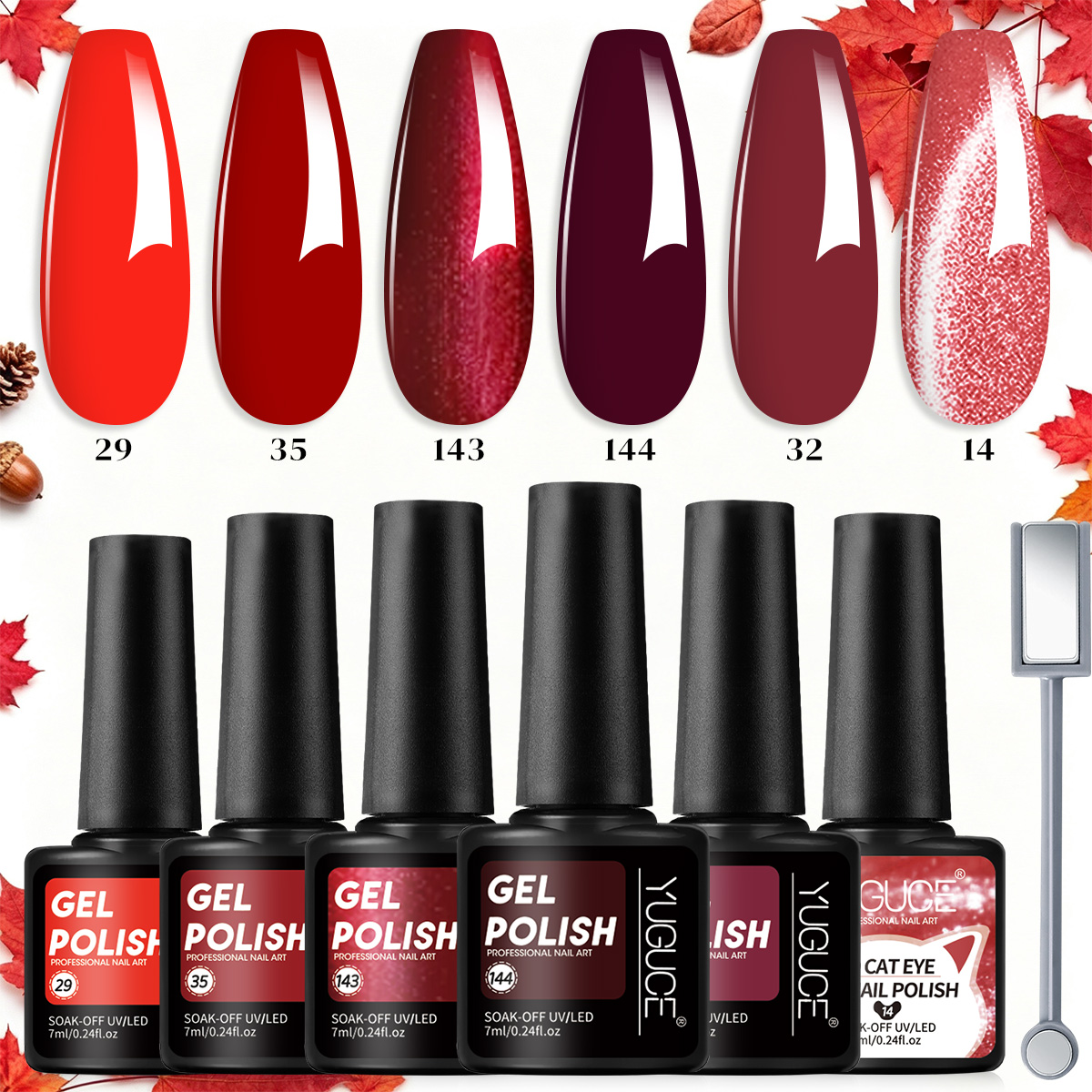7-teiliges Set aus weinrotem u – Nail Art Red Wine Cat Eye Bewertung und Preis