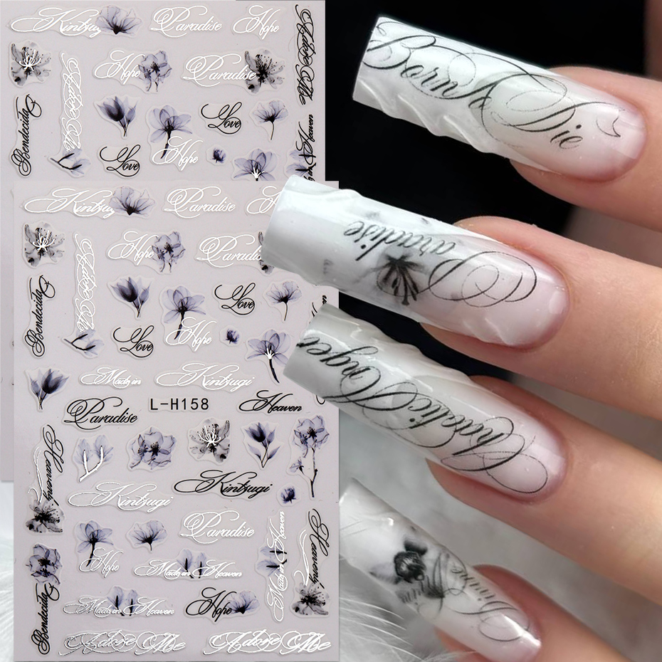 Tintenblumenmuster mit englisc – Nail Art Quotes Bewertung und Preis